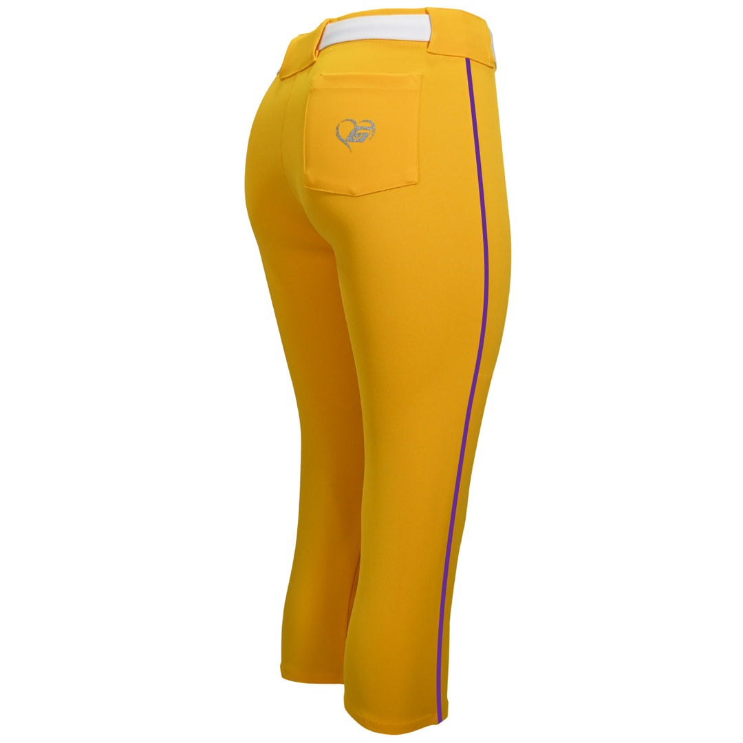 BELTED LIGHT GOLD SOFTBALL PANTS WITH BRAID