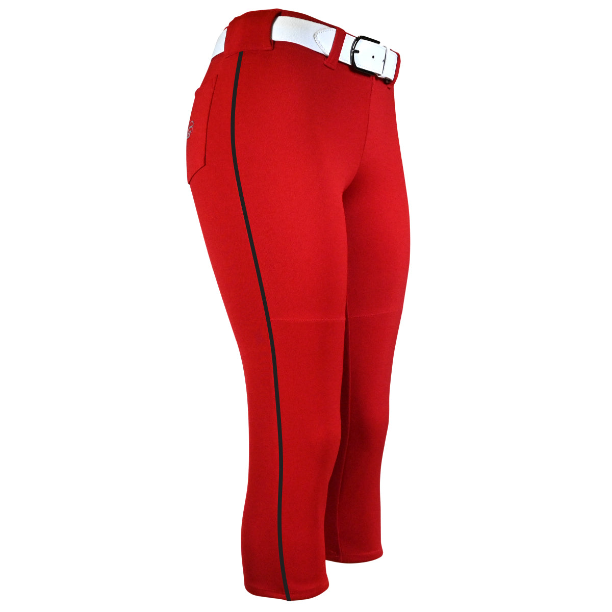 BELTED RED SOFTBALL PANTS WITH BRAID