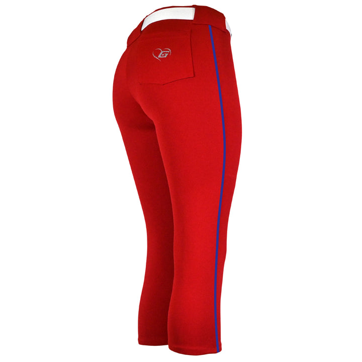 BELTED RED SOFTBALL PANTS WITH BRAID