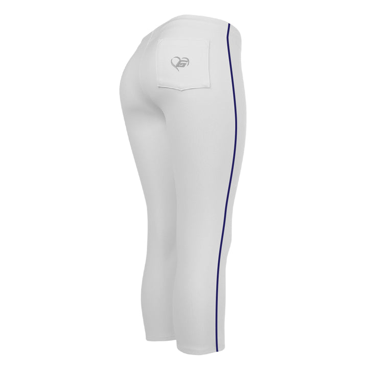BELTLESS WHITE SOFTBALL PANTS WITH BRAID