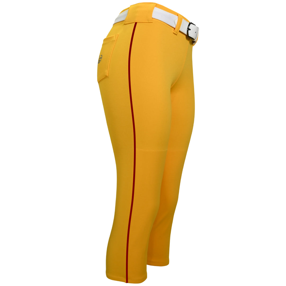 BELTED LIGHT GOLD SOFTBALL PANTS WITH BRAID