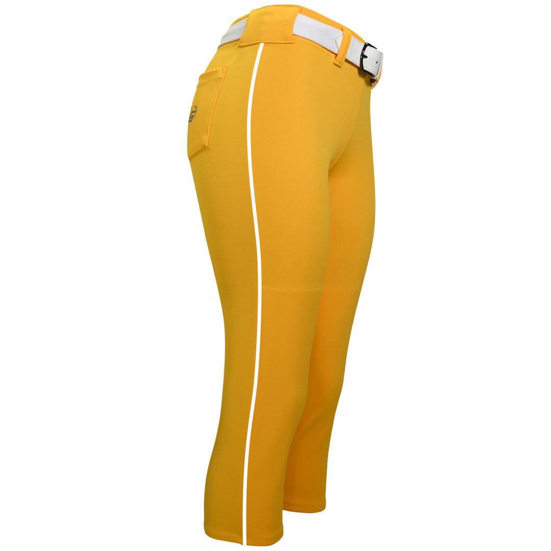 BELTED LIGHT GOLD SOFTBALL PANTS WITH BRAID