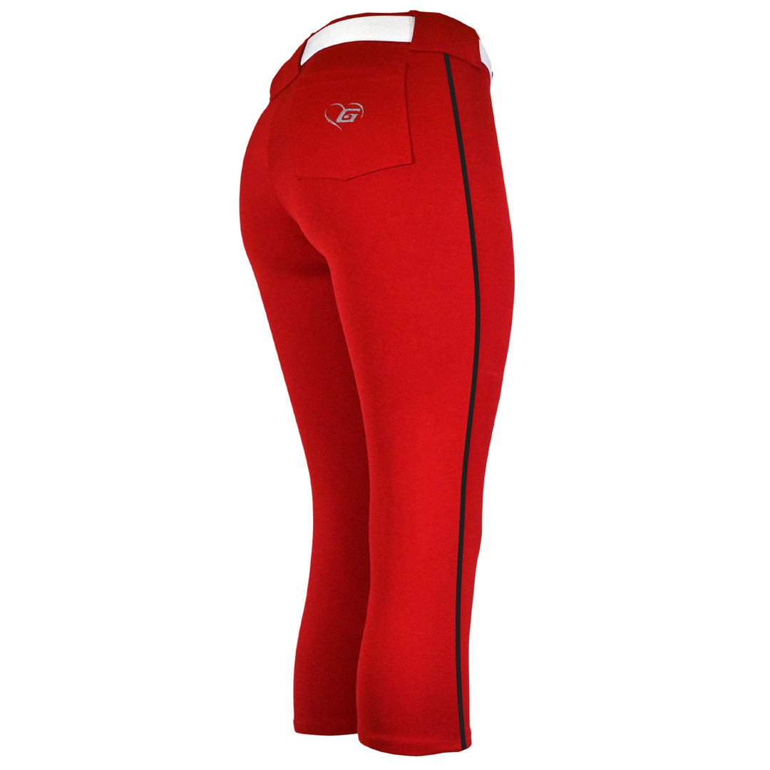 BELTED RED SOFTBALL PANTS WITH BRAID