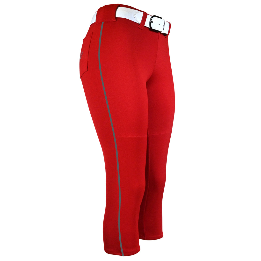 BELTED RED SOFTBALL PANTS WITH BRAID