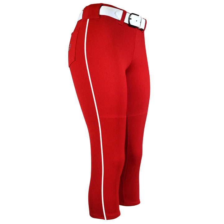 BELTED RED SOFTBALL PANTS WITH BRAID