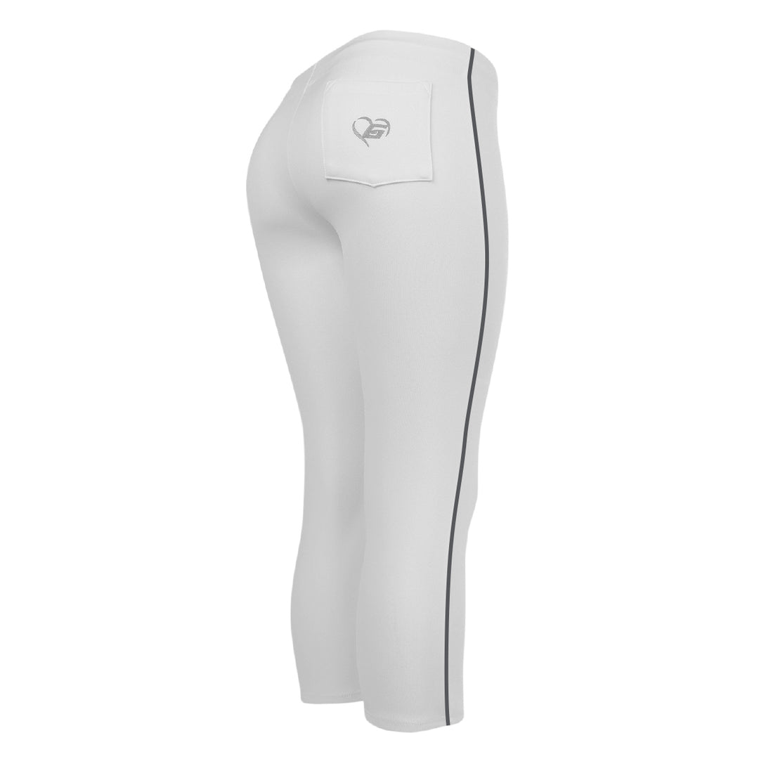 BELTLESS WHITE SOFTBALL PANTS WITH BRAID