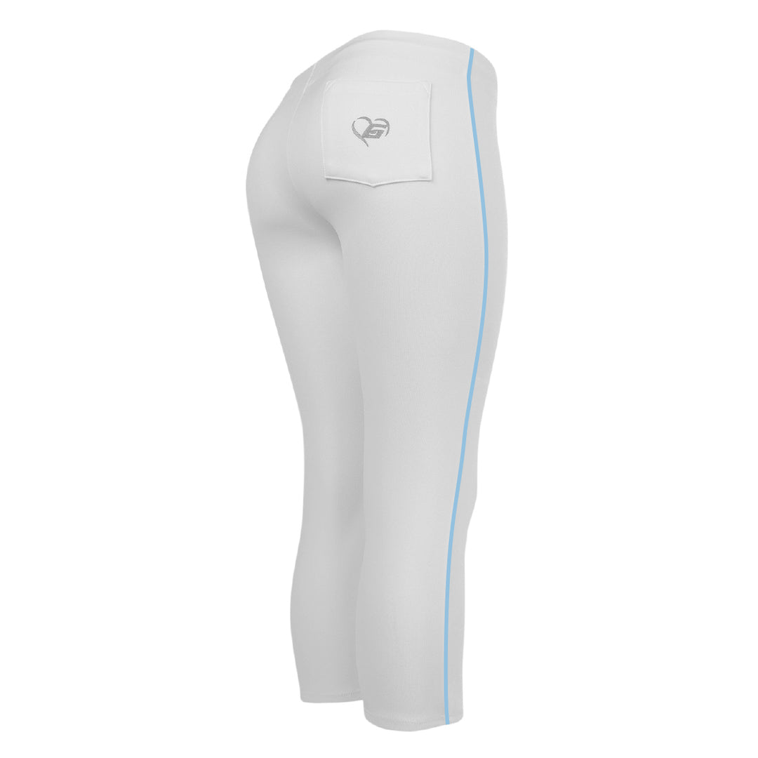 BELTLESS WHITE SOFTBALL PANTS WITH BRAID