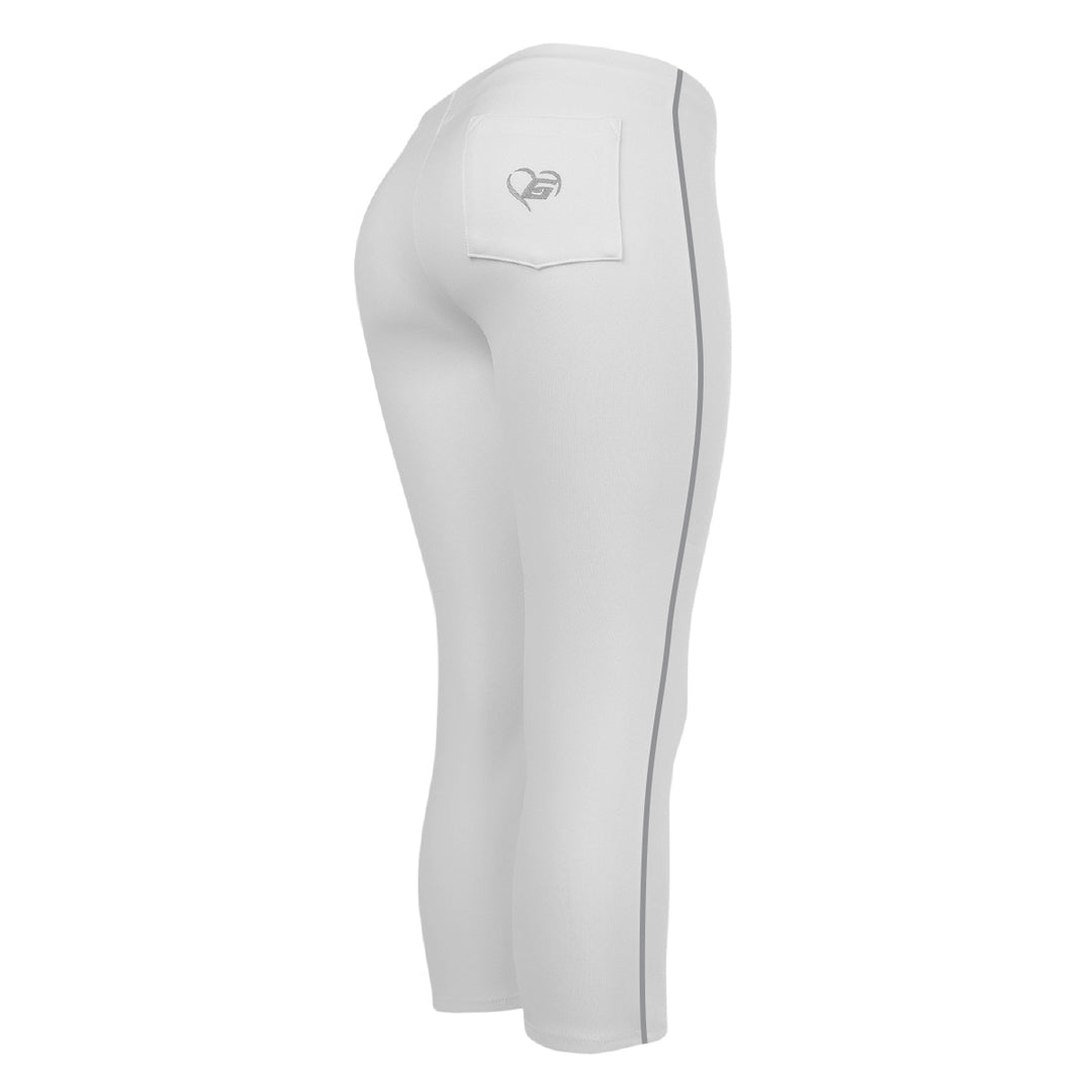 BELTLESS WHITE SOFTBALL PANTS WITH BRAID