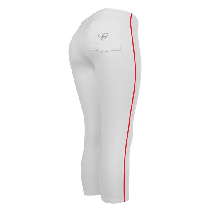 BELTLESS WHITE SOFTBALL PANTS WITH BRAID