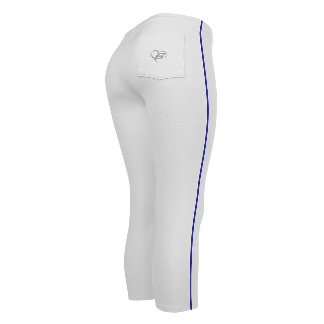 BELTLESS WHITE SOFTBALL PANTS WITH BRAID